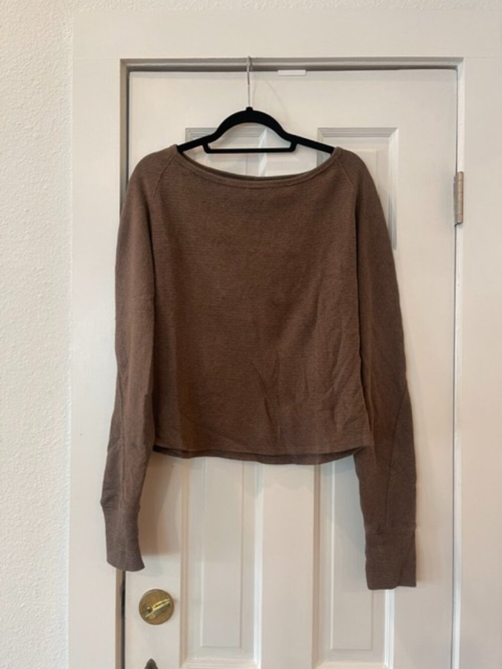 Free People We The Free Mocha Brown Thermal Knit Boat Crop Top Medium EUC